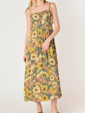 Dex Fall Olive Floral Midi