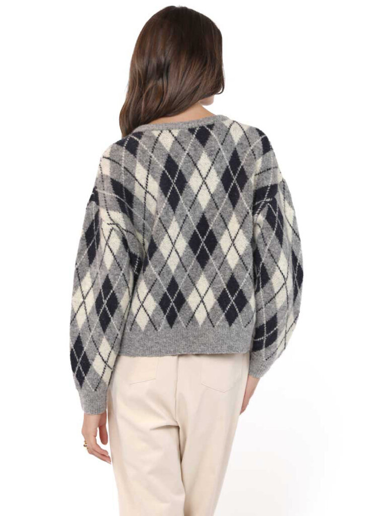 Sadie & Sage Grey Navy Argyle Cardi