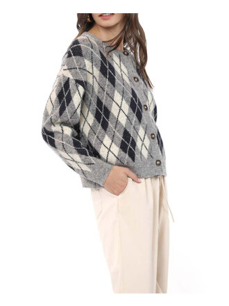 Sadie & Sage Grey Navy Argyle Cardi