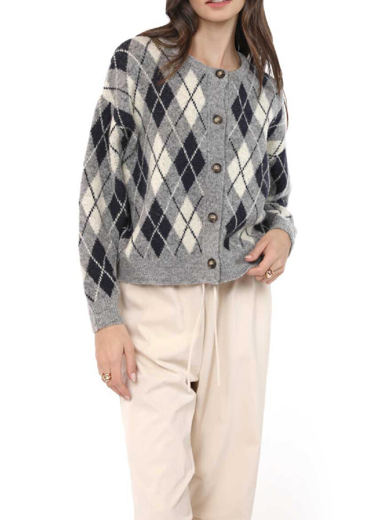 Sadie & Sage Grey Navy Argyle Cardi