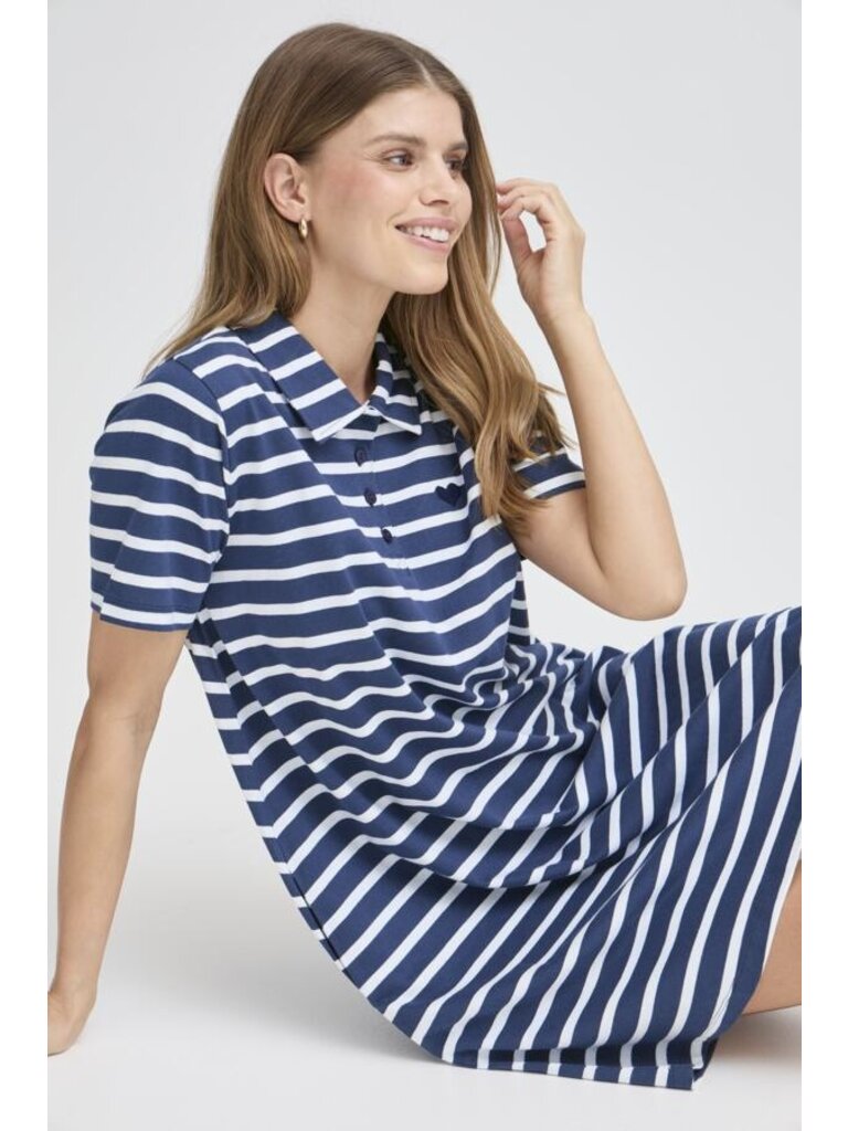 Fransa Navy White Collar Dress