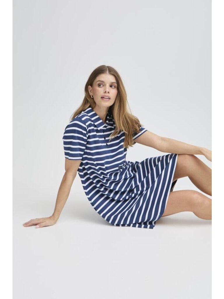 Fransa Navy White Collar Dress