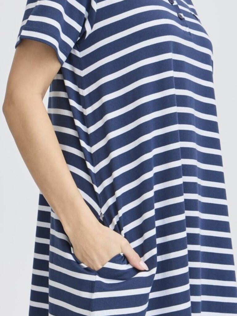 Fransa Navy White Collar Dress