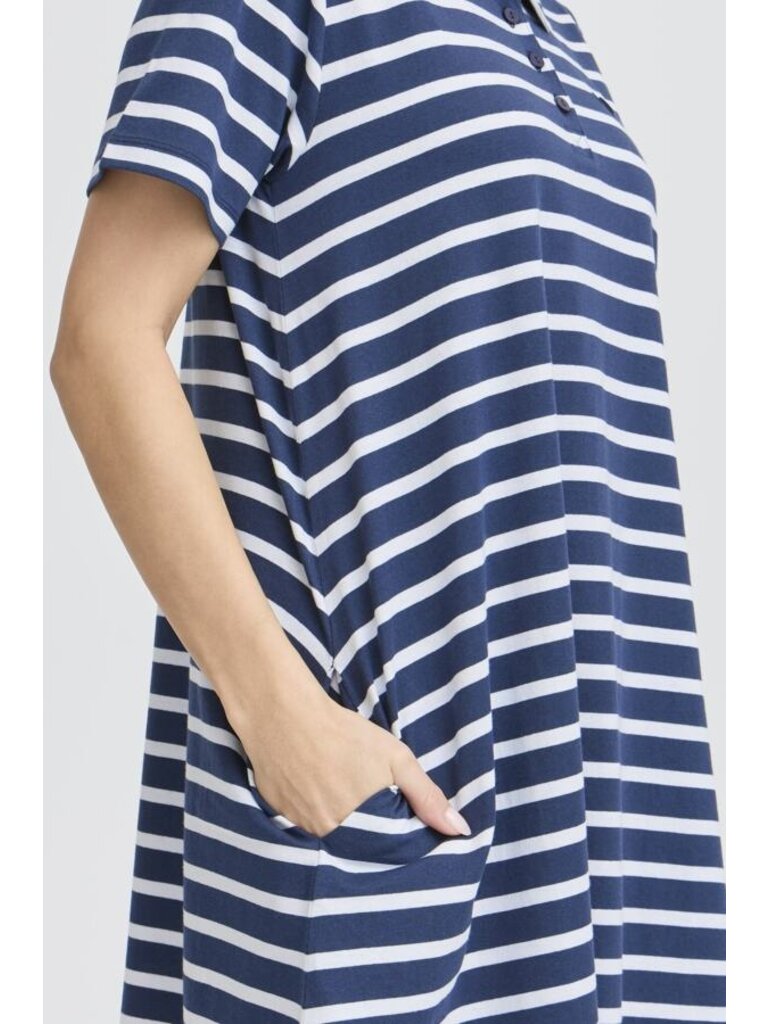 Fransa Navy White Collar Dress