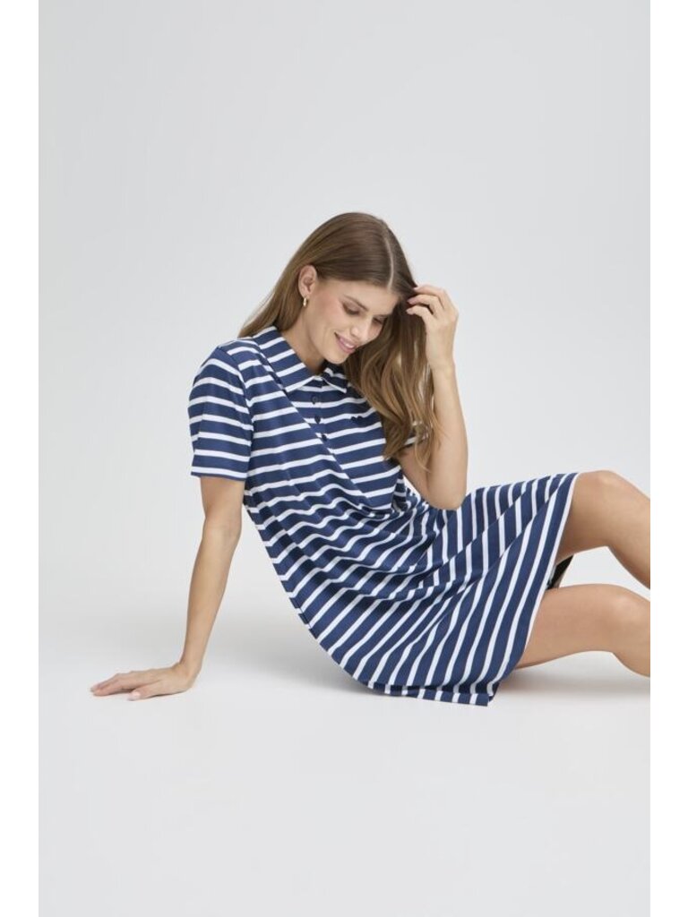 Fransa Navy White Collar Dress