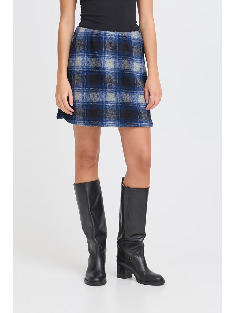 ICHI Navy Plaid Skirt