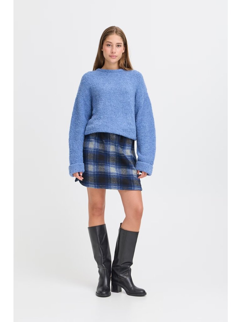 ICHI Navy Plaid Skirt