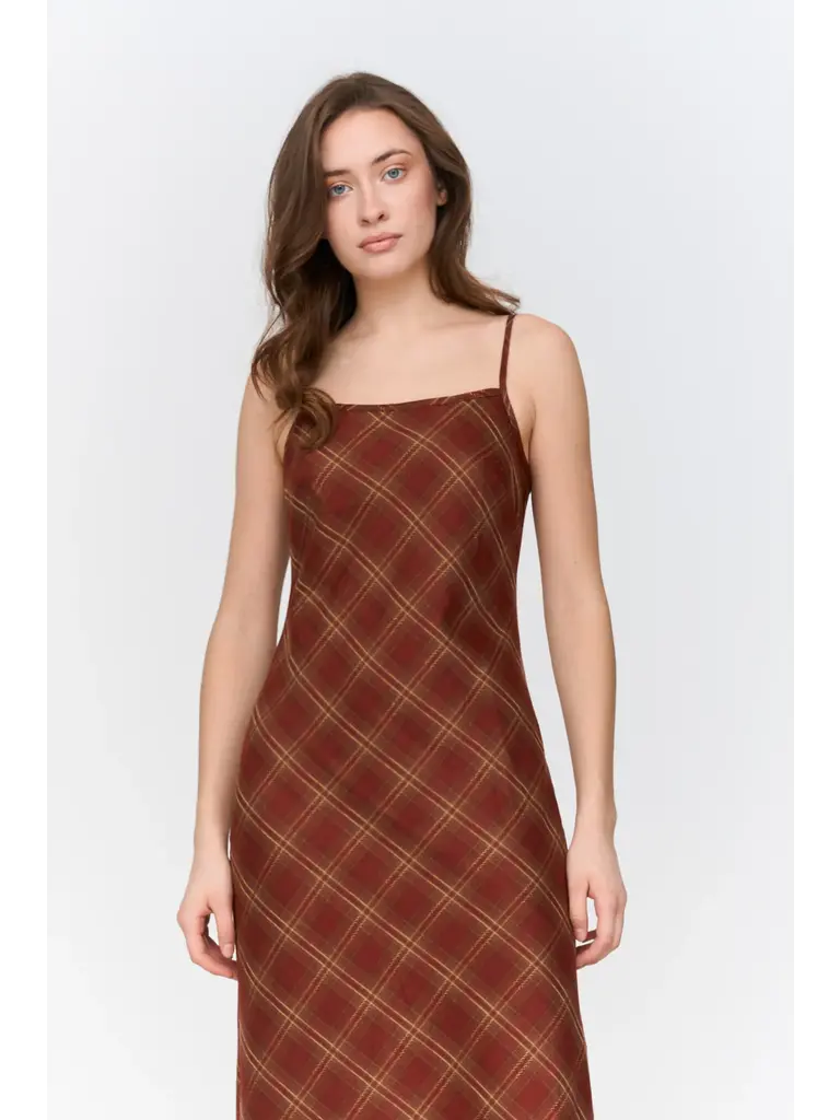 Wine Plaid Slip Dress