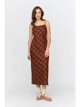 Wine Plaid Slip Dress