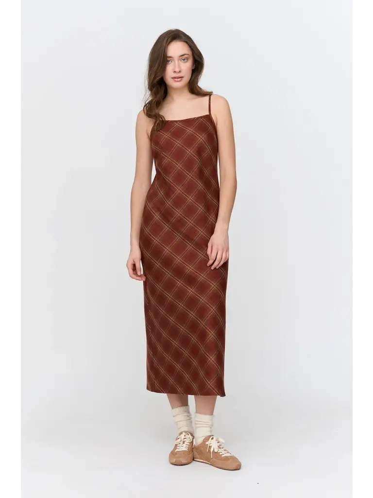 Wine Plaid Slip Dress