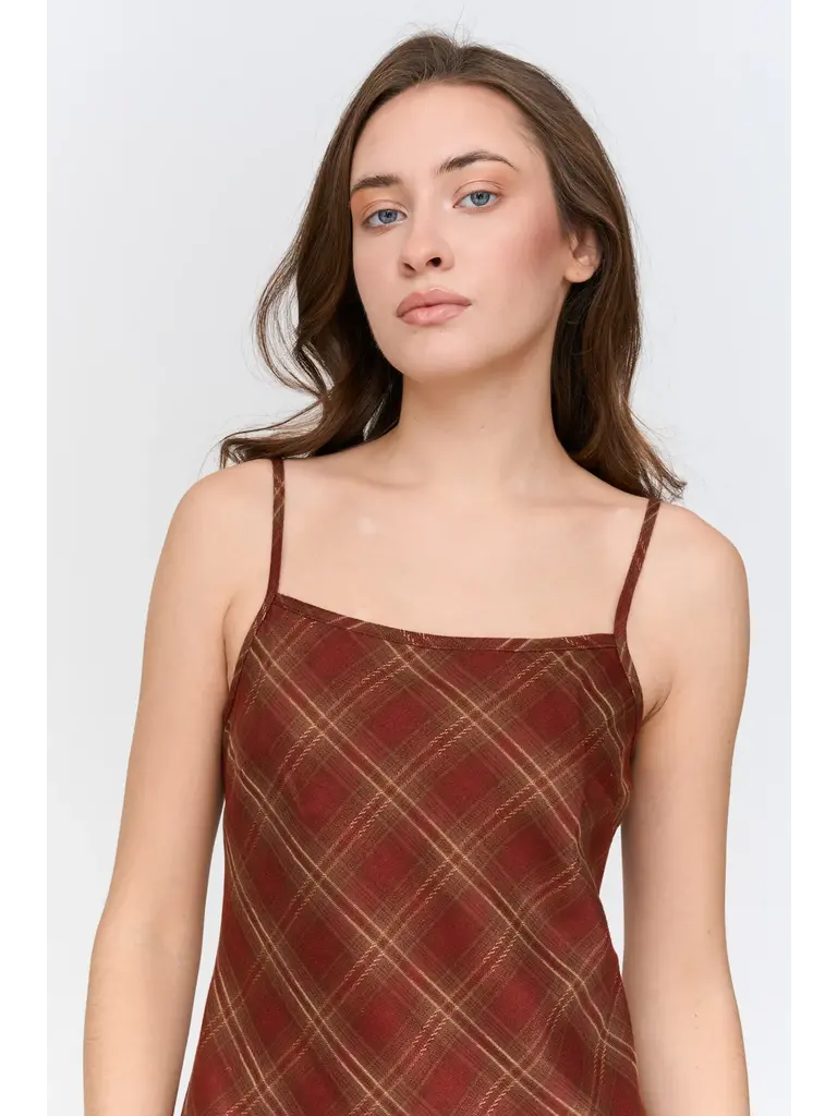 Wine Plaid Slip Dress