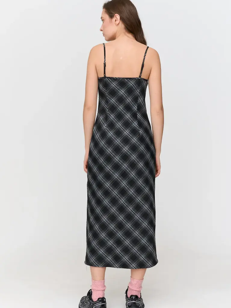24 Colours Dark Plaid Slip Dress