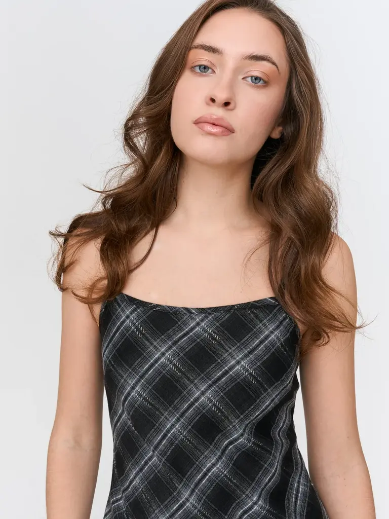 24 Colours Dark Plaid Slip Dress