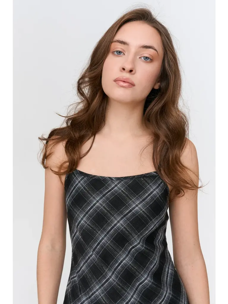 24 Colours Dark Plaid Slip Dress