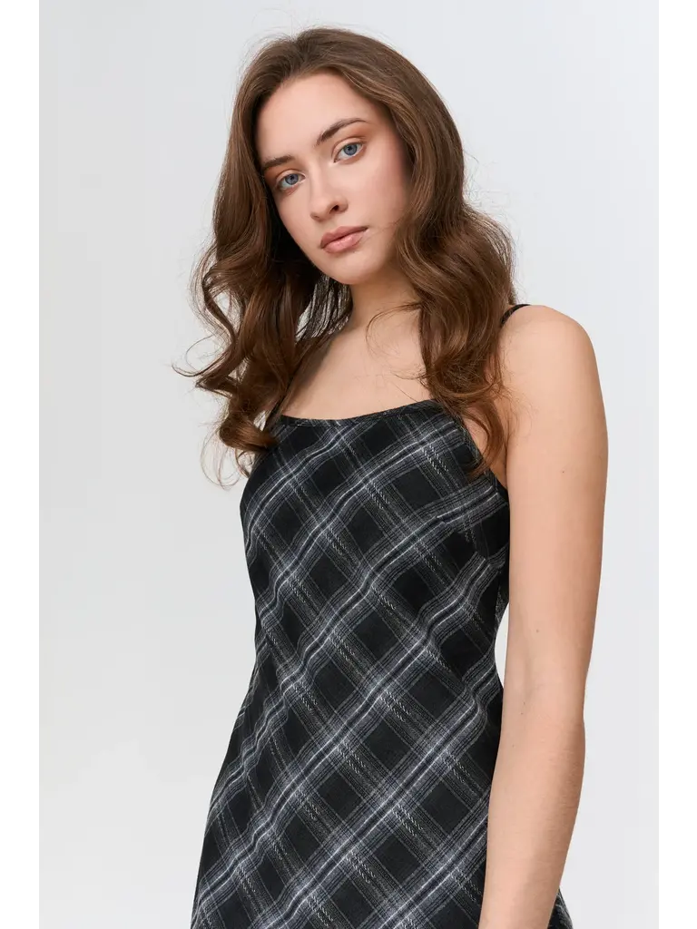 24 Colours Dark Plaid Slip Dress
