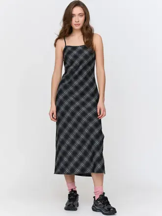 24 Colours Dark Plaid Slip Dress