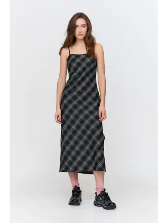 24 Colours Dark Plaid Slip Dress