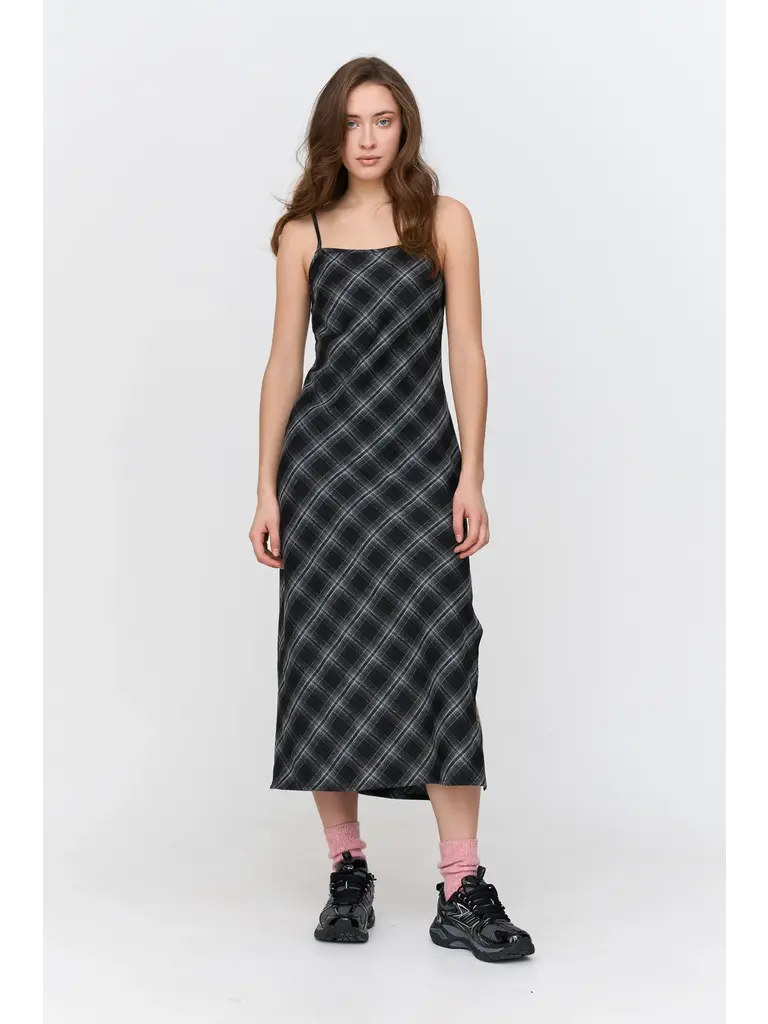 24 Colours Dark Plaid Slip Dress