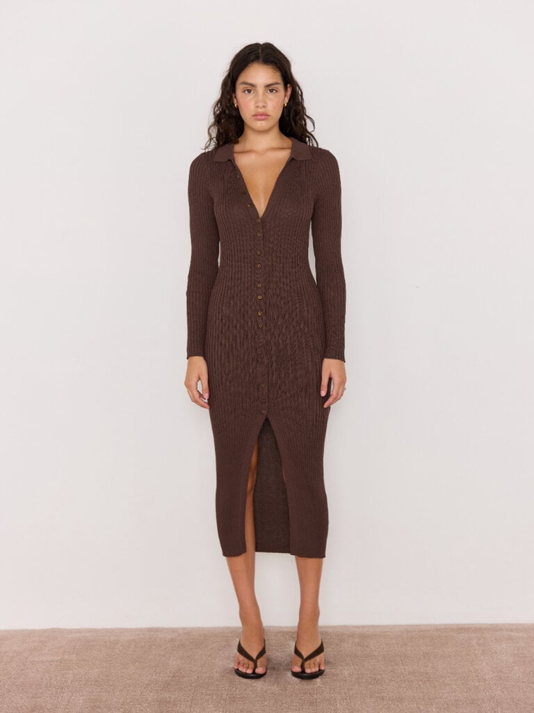 Mink Pink Knitted Brown Midi