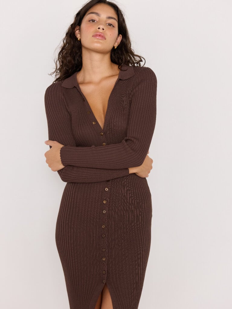 Mink Pink Knitted Brown Midi