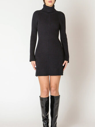 Black Tape Ribbed Knit Dress