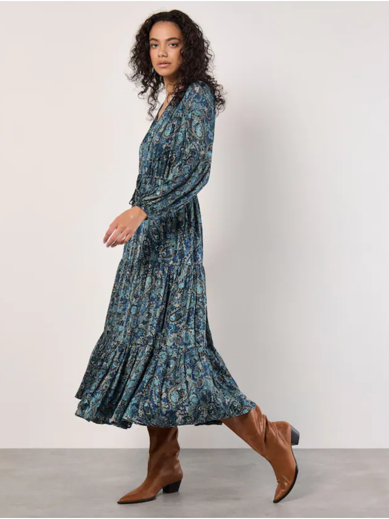 Apricot Lurex Teal Paisley Maxi