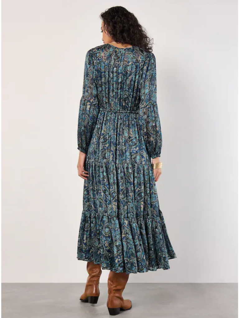 Apricot Lurex Teal Paisley Maxi