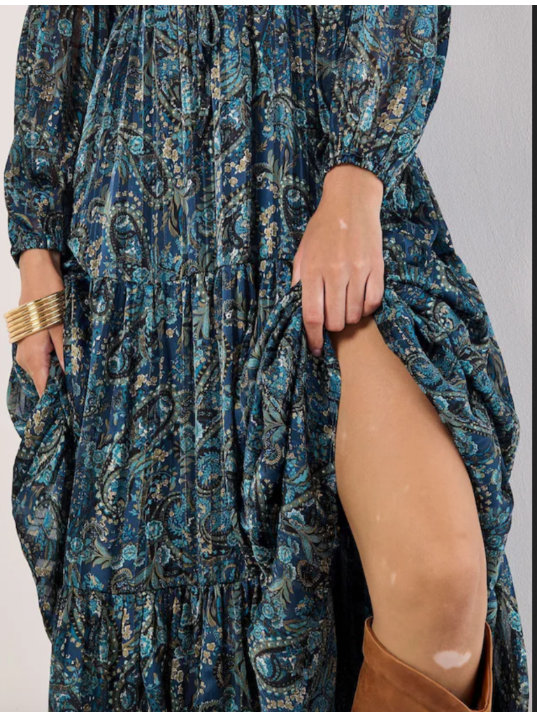 Apricot Lurex Teal Paisley Maxi