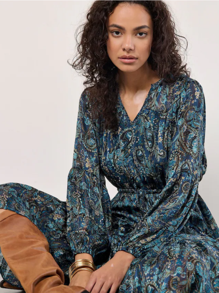 Apricot Lurex Teal Paisley Maxi