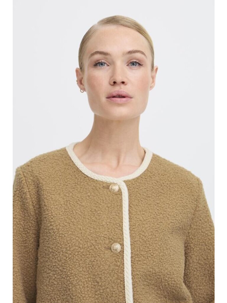 B. Young Beige Boucle Cardigan