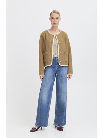 B. Young Beige Boucle Cardigan