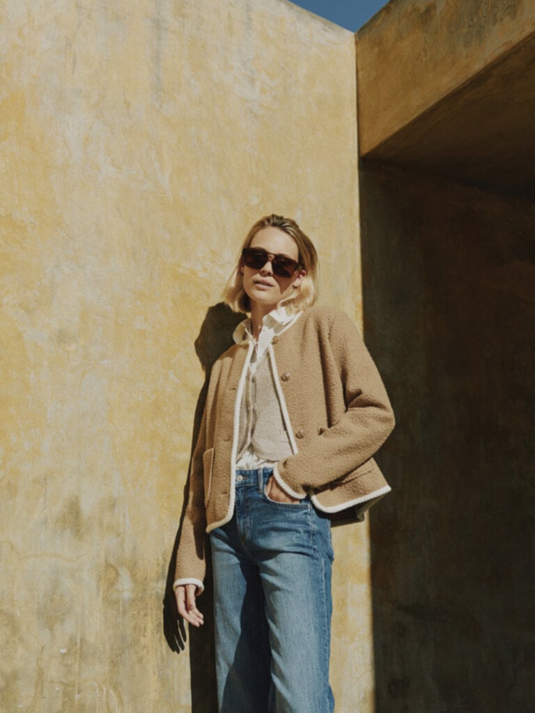 B. Young Beige Boucle Cardigan