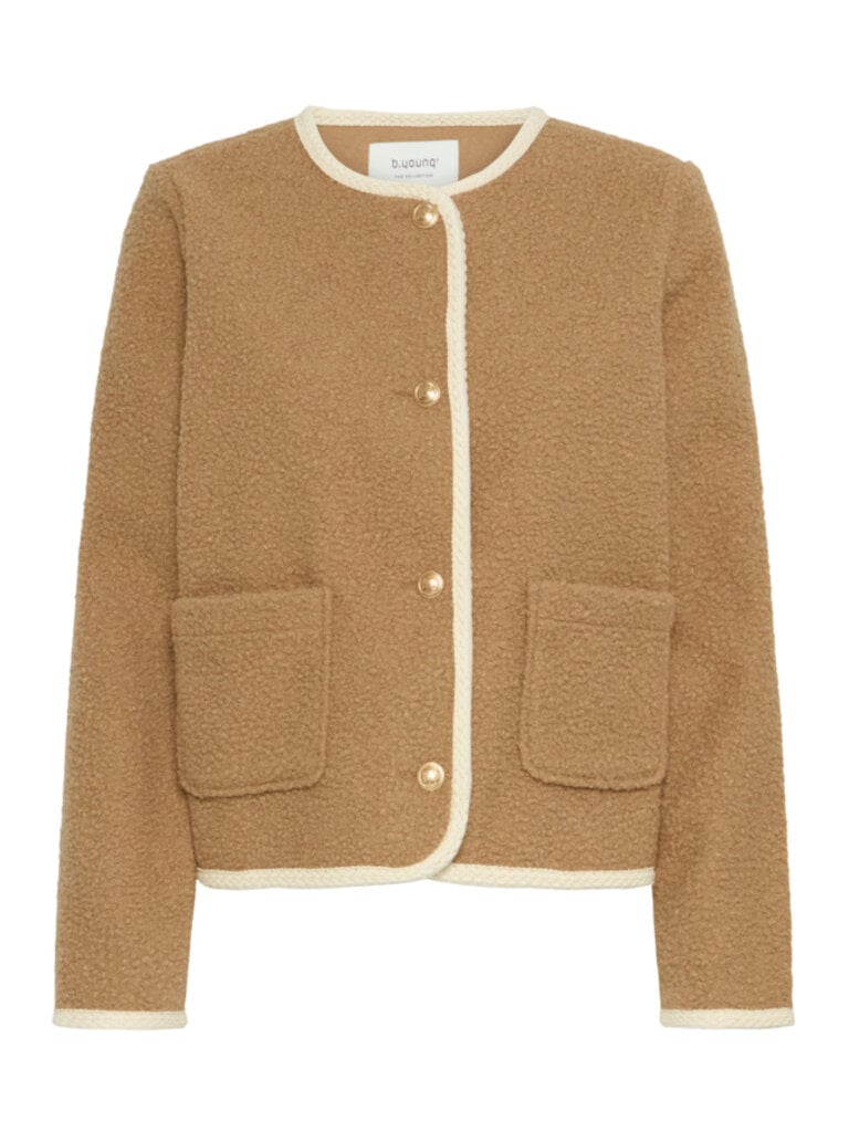 B. Young Beige Boucle Cardigan