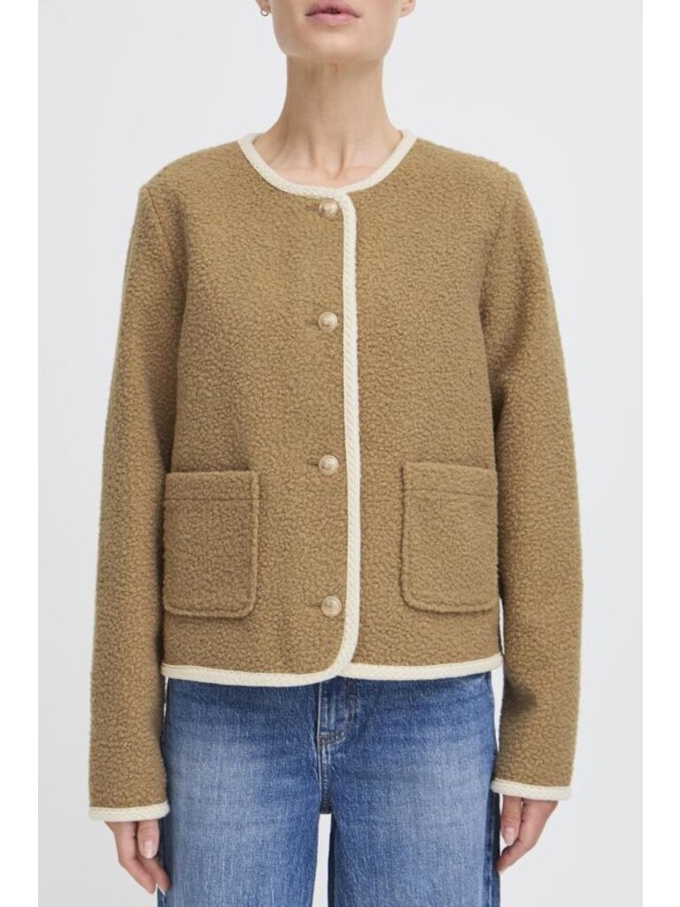 B. Young Beige Boucle Cardigan