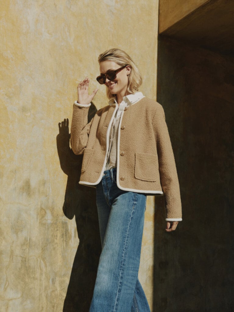 B. Young Beige Boucle Cardigan