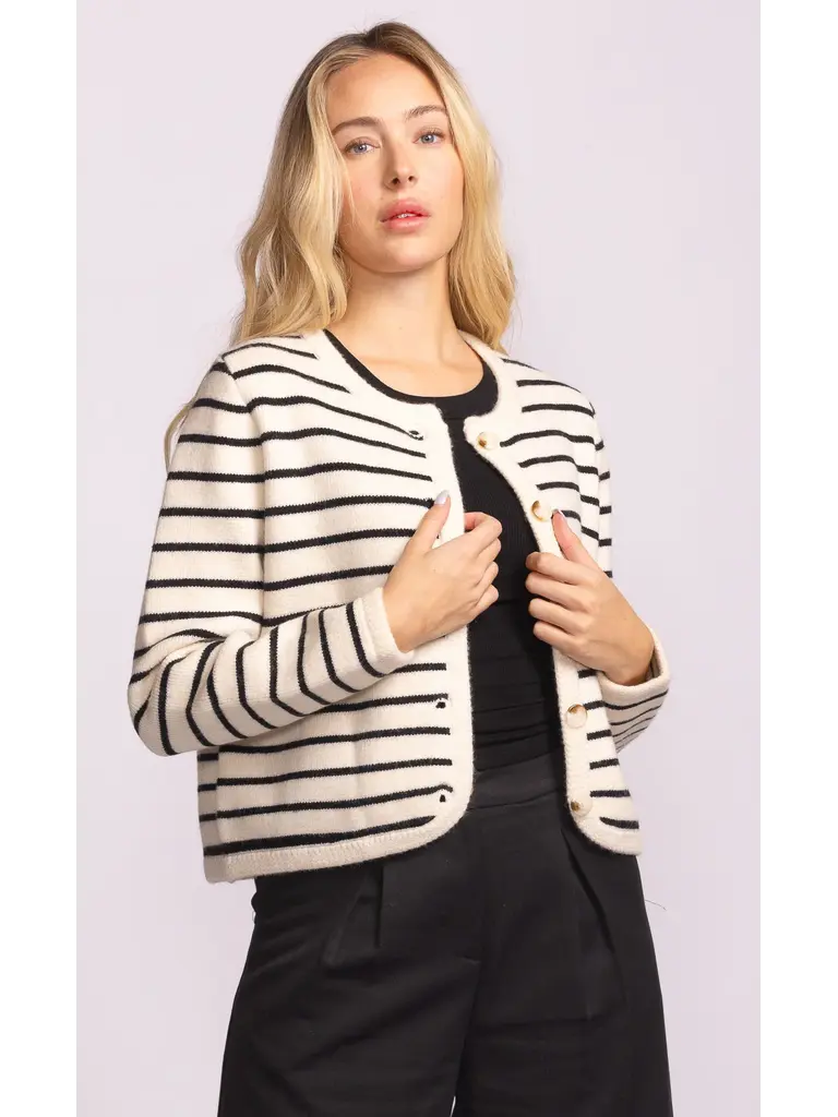 Pink Martini White Stripe Cardigan