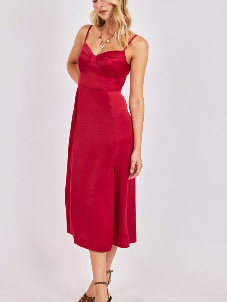Sadie & Sage Satin Red Midi