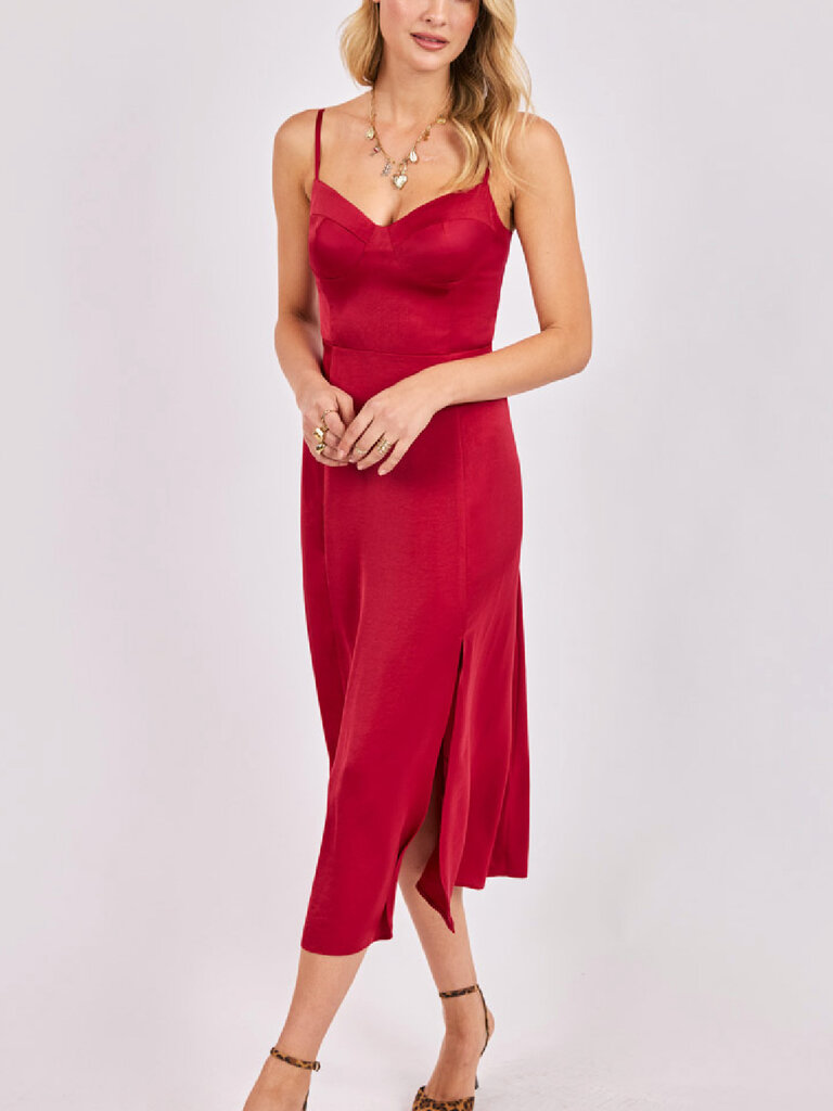 Sadie & Sage Satin Red Midi