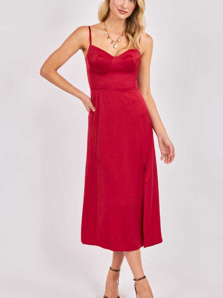 Sadie & Sage Satin Red Midi