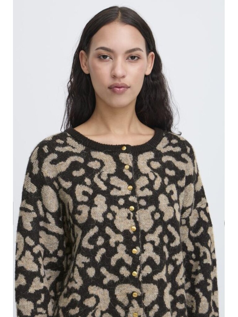 ICHI Taupe Leopard Cardi