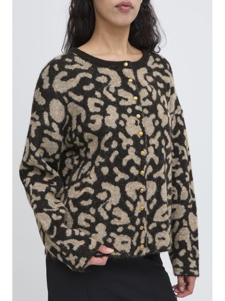 ICHI Taupe Leopard Cardi