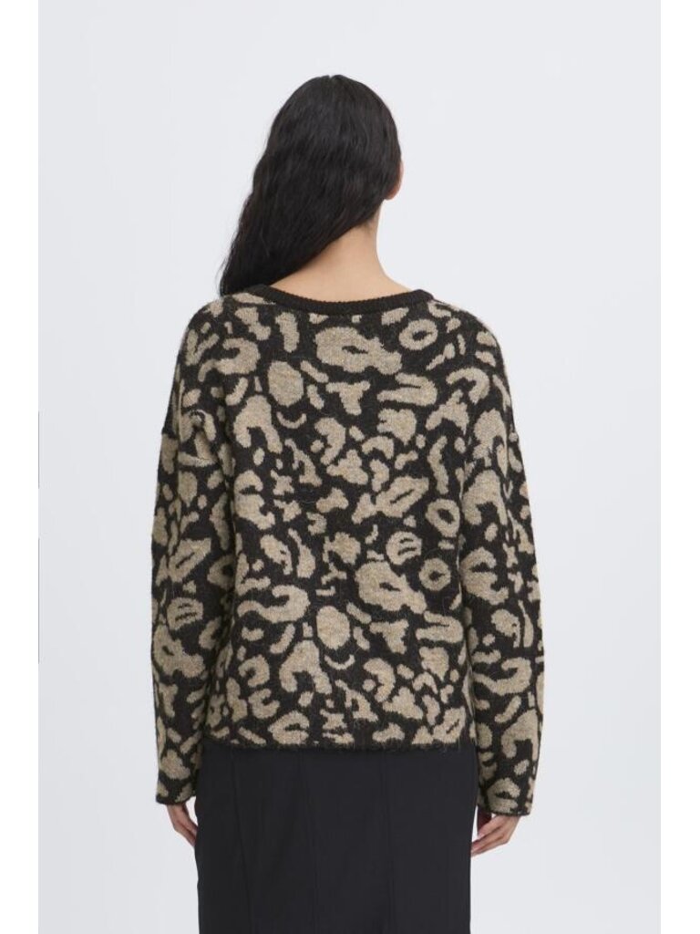 ICHI Taupe Leopard Cardi