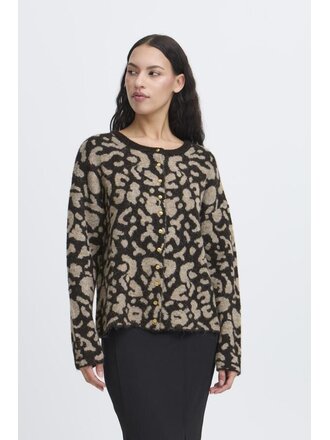 ICHI Taupe Leopard Cardi