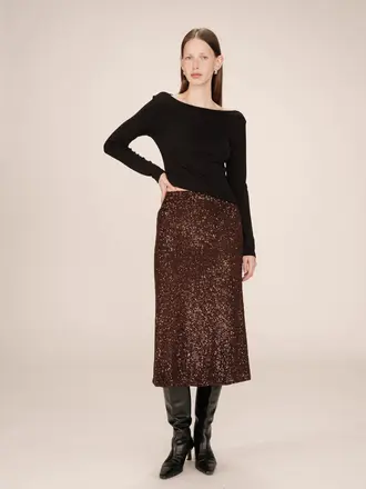 Grace & Mila Chocolate Sequin Skirt
