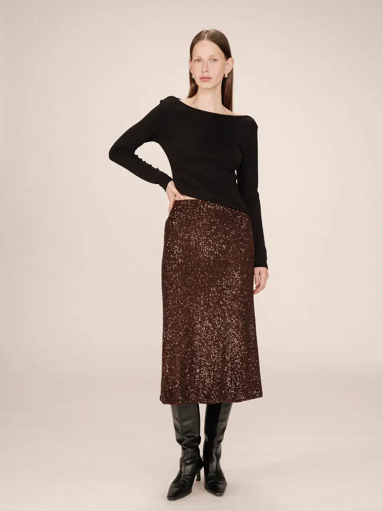 Grace & Mila Chocolate Sequin Skirt