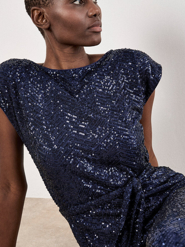 Apricot Navy Sequin Midi