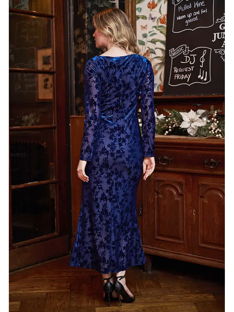 Angel Eyes Navy Floral Velvet Dress