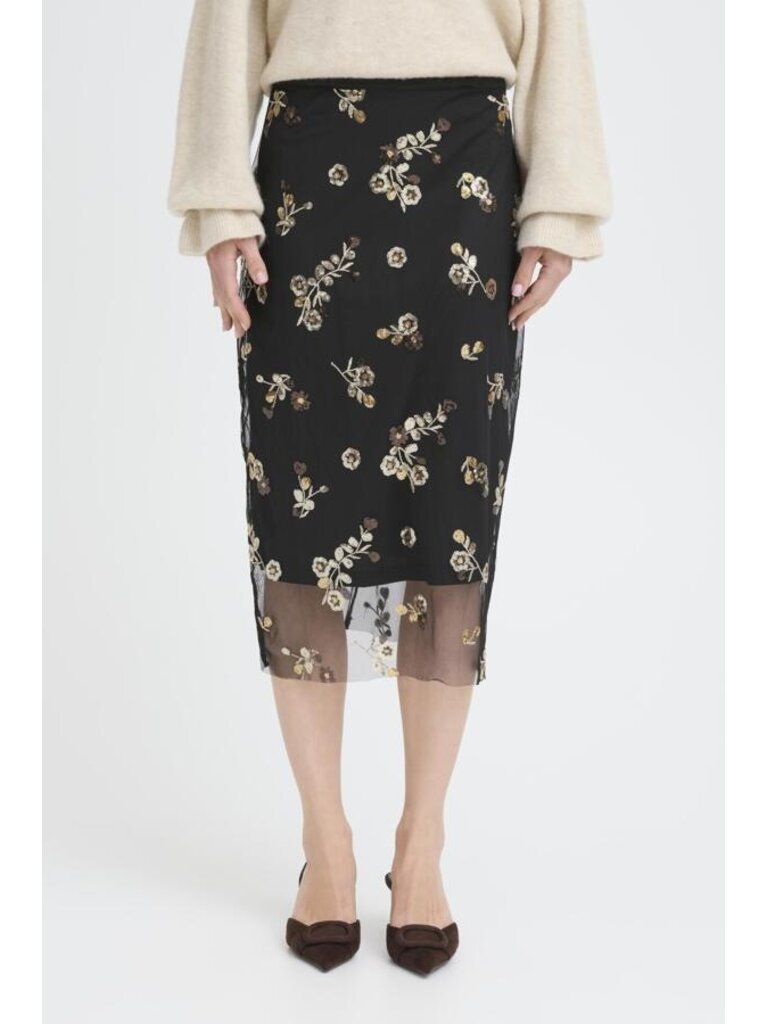B. Young Gold Sequin Floral Skirt