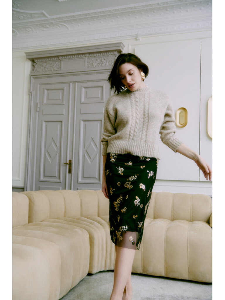 B. Young Gold Sequin Floral Skirt