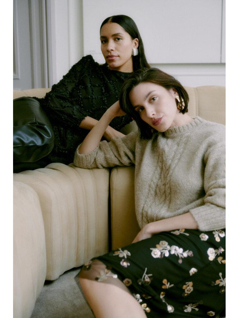 B. Young Gold Sequin Floral Skirt